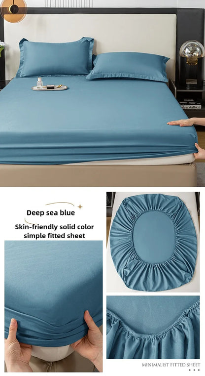 1Pc Fitted Bed Sheet With Elastic Band Solid Color Anti-slip Adjustable Mattress Cover for Single Double (No Pillowcase）