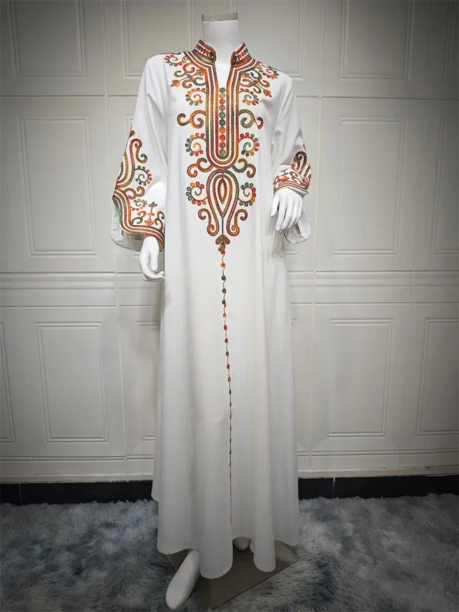 Ramadan Muslimische Damen bestickte lose Abaya-Kleider für Frauen Gala Marokko Dubai Eleganter lässiger Kaftan