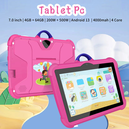 New Cartoon Pattern Kids Tablet 7 Inch Quad Core 4GB RAM 64GB ROM Android Learning Education Games Tablets Children's Gifts.