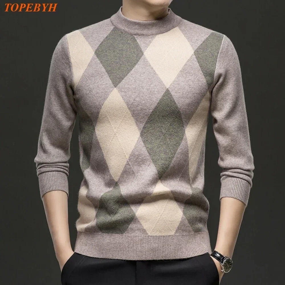 New High Quality Men's  Fashion Business Casual Knitted Sweater Warm Pullover Tops Mens Clothes.