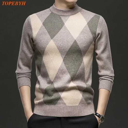 New High Quality Men's  Fashion Business Casual Knitted Sweater Warm Pullover Tops Mens Clothes.