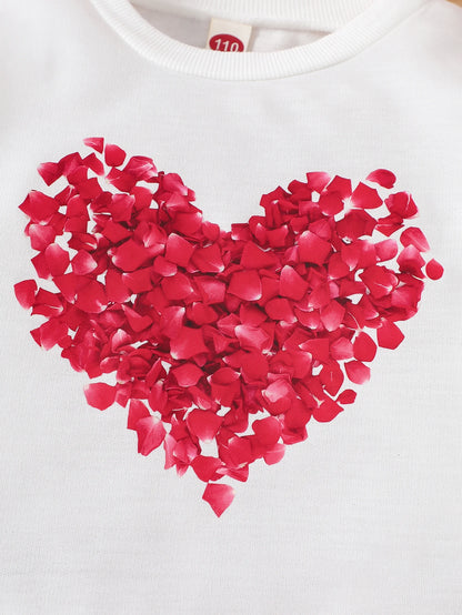 Spring 3-10y Kids Girls Clothes Heart Printing Tops Pleated Skirt 2pcs Sets Children's Outdoor Daily Wear Valentine's Day Gift.