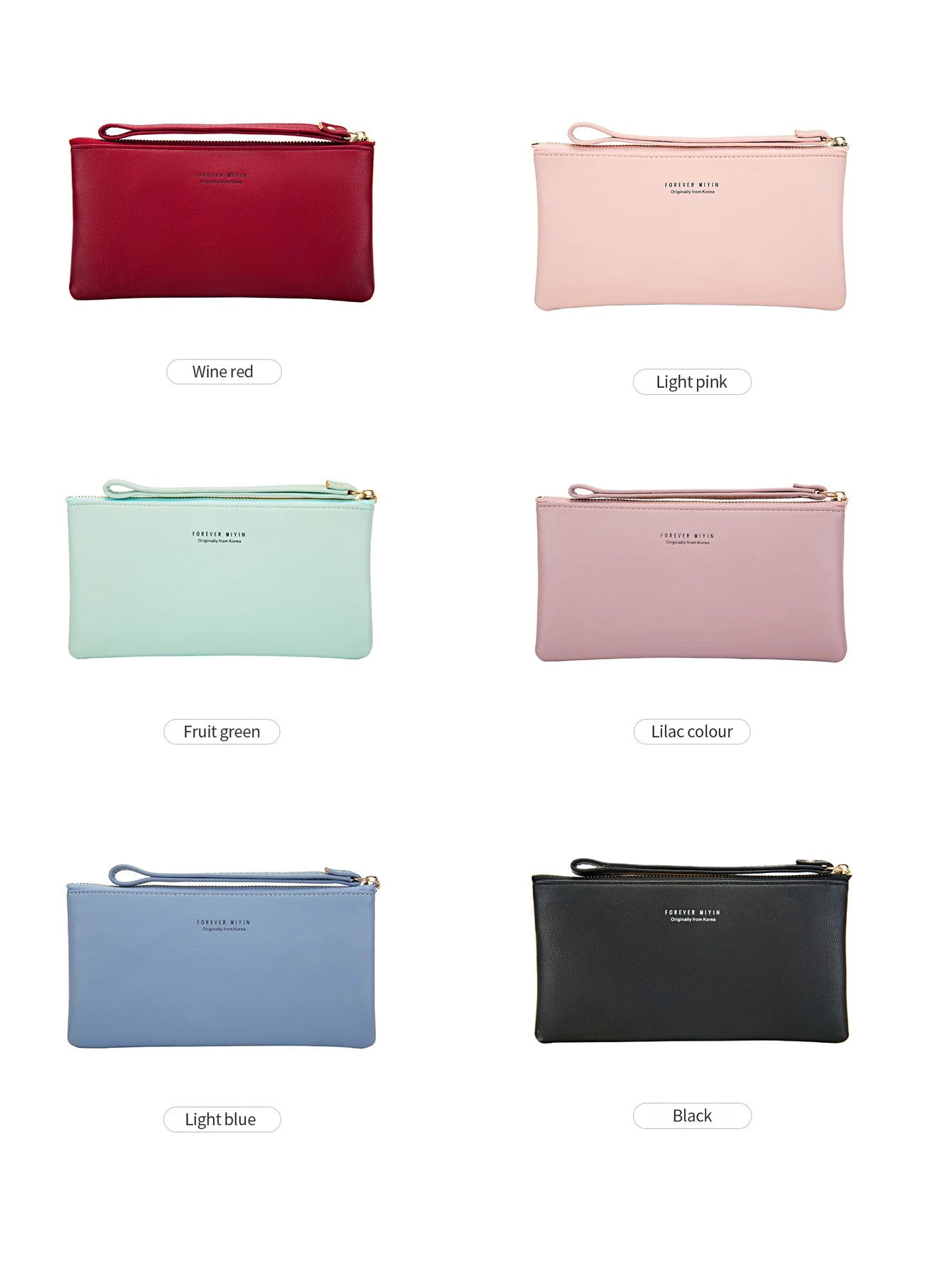 MIYIN Simple and Fashionable Women's Ultra Thin Long Wallet Solid Color PU Leather Zipper Wallet Large Capacity Portable Handbag.