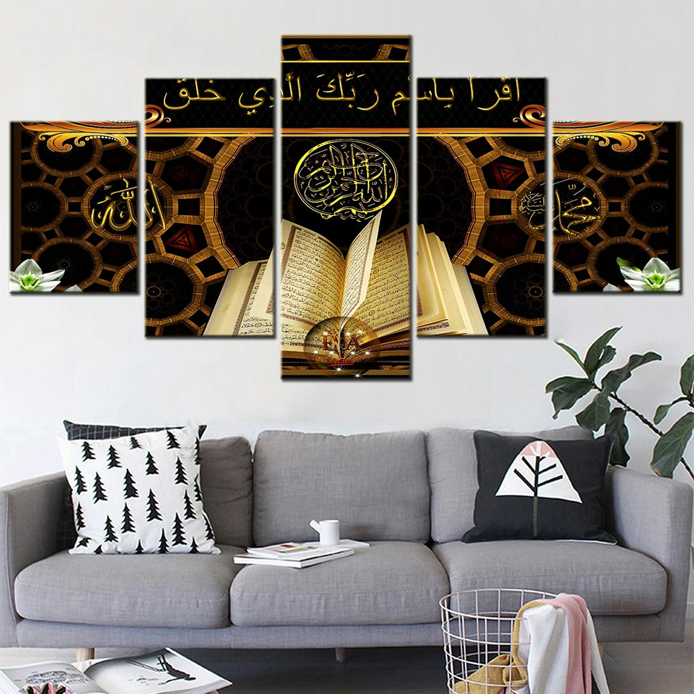 5 Panel Wall Art Home Decor Canvas Painting Modern Islamic Religion HD Pictures for Living Room Decoration Posters and Prints.