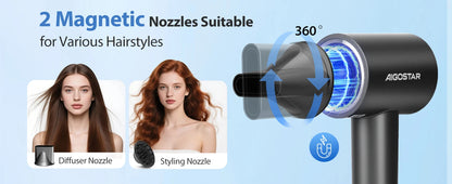 Aigostar Nora - Hair Dryer, 110,000 rpm High-Speed Hair Dryer with 200 Million Negative Ions, 55 dB Low-Noise Hair Dryer