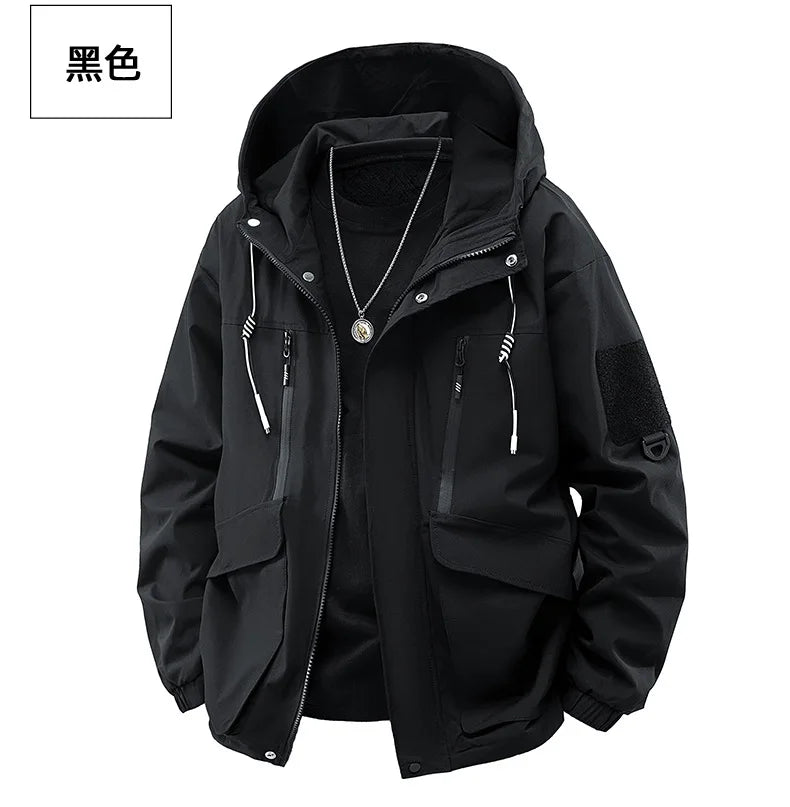 Jacket Mens Spring autumn New men jacket printing hooded Jackets casual coat Men's business coats Size M-4XL 5XL Hat detachable.