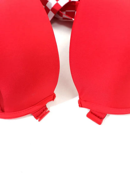 Beauwear Contrast Color Plaid Bras for Women Front Closure Bra with Wire Push Up Bra with Pad.
