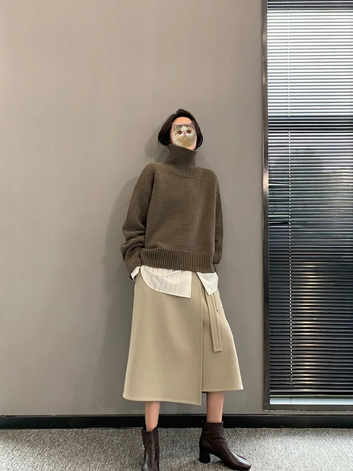 2023 Autumn and Winter New Thick  Sweater Women High Neck Pullover Sweater Warm Loose Knitted Base Sweater Jacket Tops