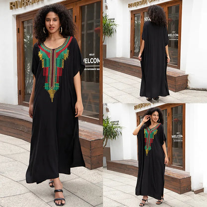 Badeanzug Vertuschungen Stickerei V-Ausschnitt Kurzarm Bad vertuschen für Frauen Kaftan Kleider.