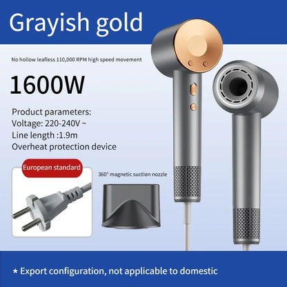 High Speed Electric Hair Dryer High Power 1600W Negative Ion Hair Care Fast Drying Low Noise No Hair Injury