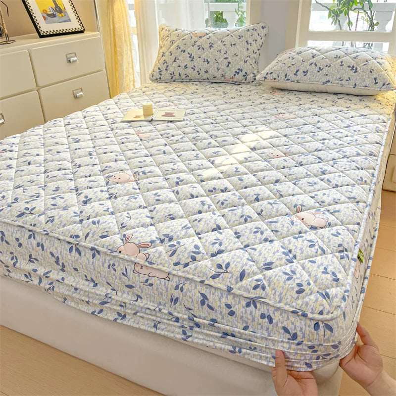1pc Floral Style Bed Cover Quilted Bedspread Non-slip Mattress Protector Adults Kids Room Bedsheets 매트리스 커버 (No Pillowcase).
