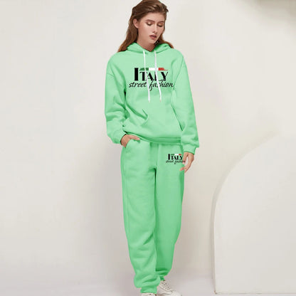 Womens Pants Suit Print Casual Hooded Sweatshirt Set Sports Jogging Woman Clothing AutumnWinter Office Home Tracksuit Street y2k.