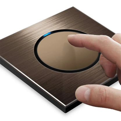 YINKA Schaltersteckdose, Aluminium, gebürstetes braunes Panel mit LED-Anzeige, EU-Steckdose, Schalttafel, elektrischer Lichtschalter, AC110–250 V, NET.