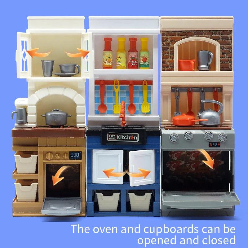 DIY Kid Play House Simulation Kitchen Pretend Toys Kitchenware Lighting and Sounds Cooking Game Set Children Fun Educational Toy.