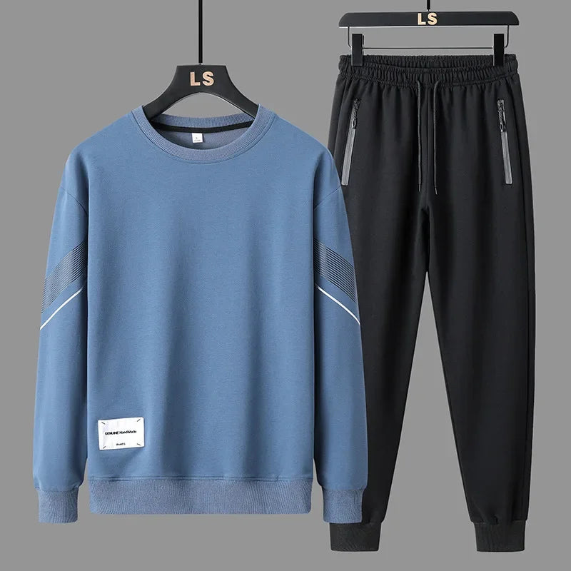 Spring Autumn Men's Casual Sports Suit Round Neck Sweatshirt Long Sleeves Pants One Whole Set Clothing Fashion