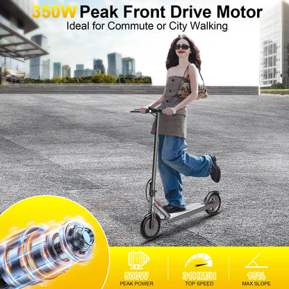 Dual Brake Electric Scooter with Seat Storage Bag 350W Powerful Motor Fast Speed 31KM/H on APP 36V 8.5 Inch Tire Adults Escooter.
