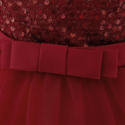 Kleinkind Rot Pailletten Mesh Kleid Mädchen Baby Einfarbig Neue Jahr Party Formale Kostüm Leistung Prinzessin Kleid Geburtstag Kleidung.