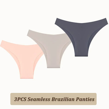 3PCS Women Seamless Brazilian Panties Ultra-thin Maillard panties Ice Silk Underwear Sexy Panty Low Waist G-string Female Solid.