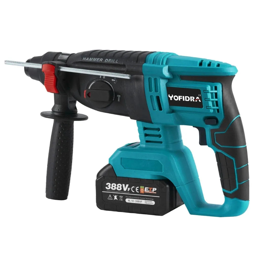 YOFIDRA Bürstenloser elektrischer Hammer-Schlagbohrschrauber, 26 mm, kabelloser Holzbearbeitungs-Schlagbohrschrauber, Elektrowerkzeug-Set für Makita 18 V Akku-Pin