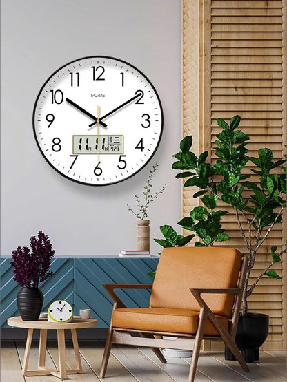 2025, neue 10/12/14 Zoll Temperatur und Luftfeuchtigkeit, elektronischer Kalender, multifunktionale Wanduhr, Dual-Display, stummgeschaltete Quarzuhren