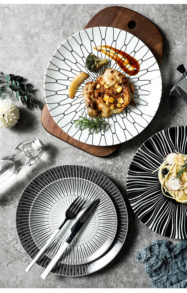 Geometric Design Gold Plating Meal Plate Porcelain Kitchen Dinner Plates Ceramics Food Tray Salad Dish 6/8/10 Inch 1Pcs