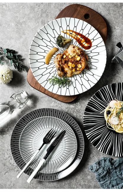 Geometric Design Gold Plating Meal Plate Porcelain Kitchen Dinner Plates Ceramics Food Tray Salad Dish 6/8/10 Inch 1Pcs