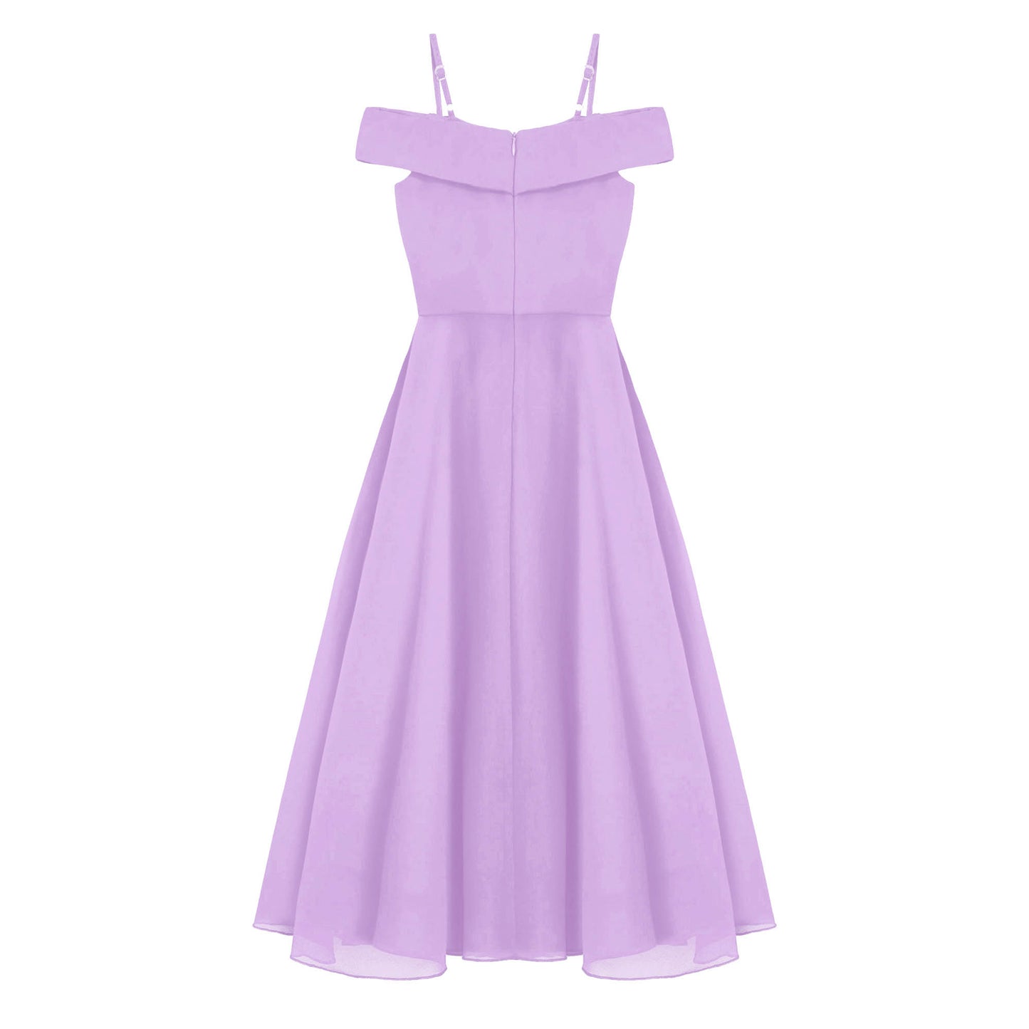 Elegantes Chiffon-Partykleid für Mädchen, schulterfrei, verstellbarer Spaghettiträger, bodenlanges Maxikleid für Hochzeit, Geburtstag, Abend