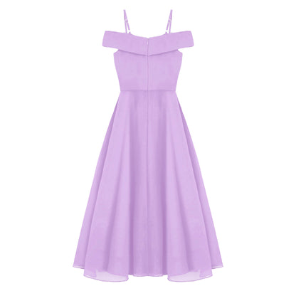 Elegantes Chiffon-Partykleid für Mädchen, schulterfrei, verstellbarer Spaghettiträger, bodenlanges Maxikleid für Hochzeit, Geburtstag, Abend