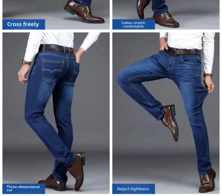 Elastische Jeans für Herren, Frühling und Herbst, lockere Passform, gerades Bein, vielseitige Hose, verschleißfest, lässige Konstruktion, Bienenhose, Sommer.