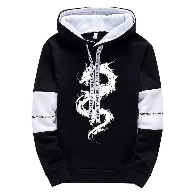 Men's Hooded Sweatshirt Sweatpants 2pcs Set Urban Casual Fashion Hoodie Outfits Dragon Printed Pullover Male Sporty Jogger Suit.
