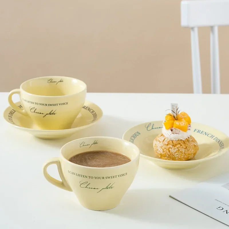Ceramic Cup and Saucer Coffee Cup Set Milk Mug Dessert Plate Teaware Afternoon Tea Cup Drinkware Drinking Utensil Birthday Gift.
