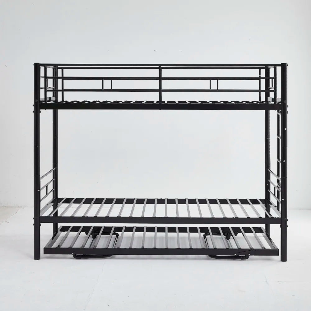 Etagenbett aus Metall, 90 x 200 cm, Etagenbett mit ausklappbarem Bett, erweiterbar auf zwei Einzelbetten oder Erwachsenenbetten, Schwarz