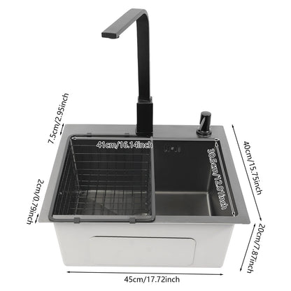 Schwarzes Küchenspülbecken-Set, Spüle aus Edelstahl 30 mit großem Fassungsvermögen und drehbarem Wasserhahn, Keramik-Ventilkern, geruchsfestes Spülbecken