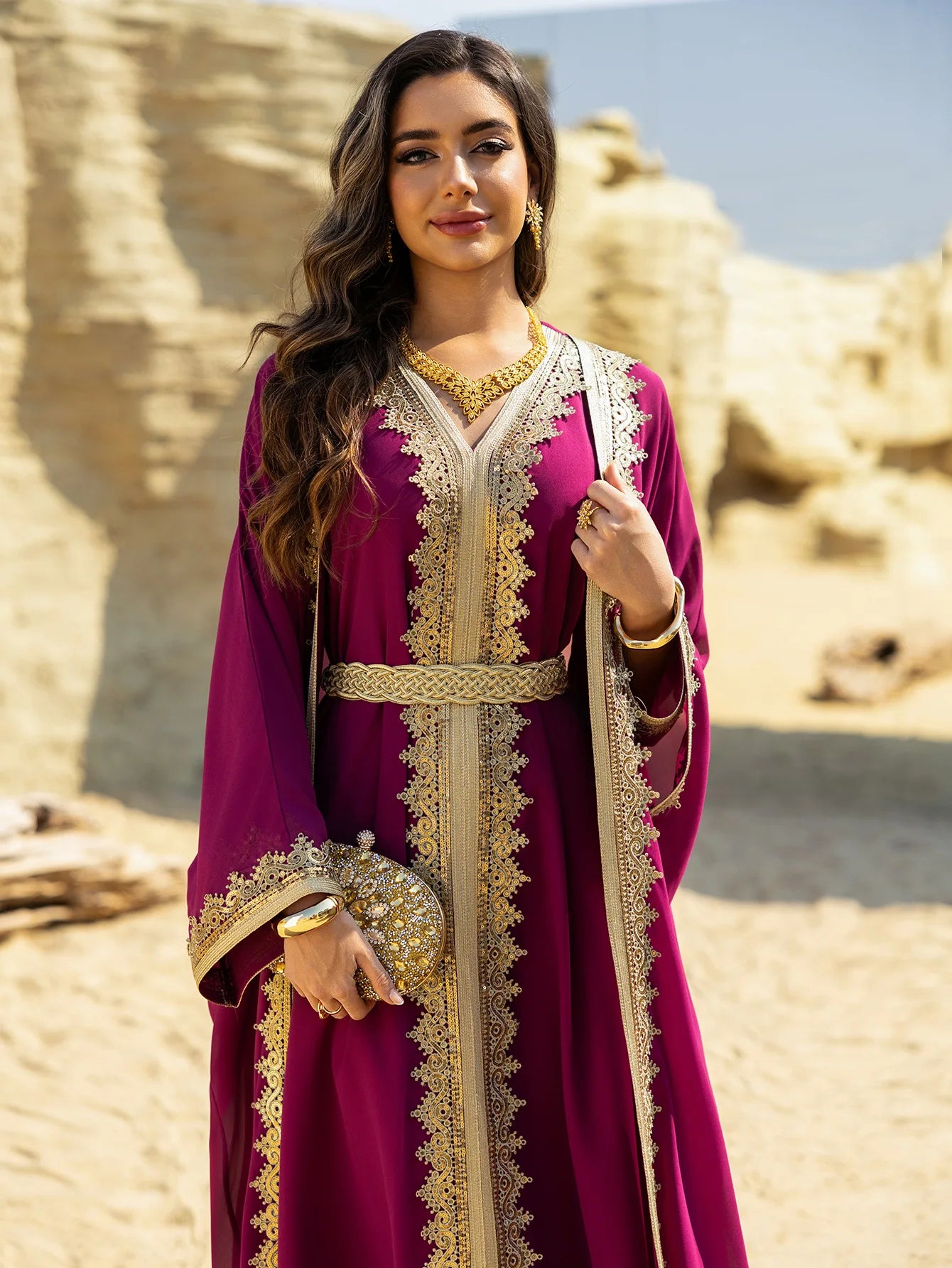 Eid Frauen Abaya Kleid Muslim 2-teiliges Set Strickjacke mit Innenkleid Schnürmantel Kaftan Robe Jalabiya Ramadan Marokko Kaftan 2025.