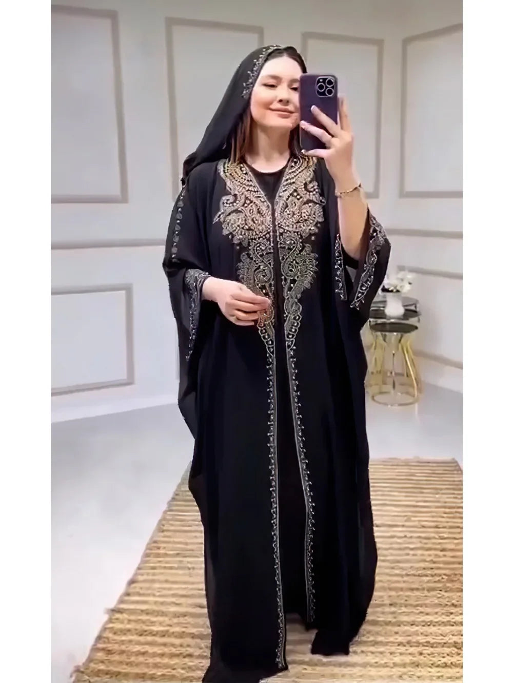 Eid Muslim Dress for Women Hooded Abaya 2 Piece Set Diamond Jalabiya Morocco Party Dresses Dubai Abayas Kaftan Vestido Long Robe