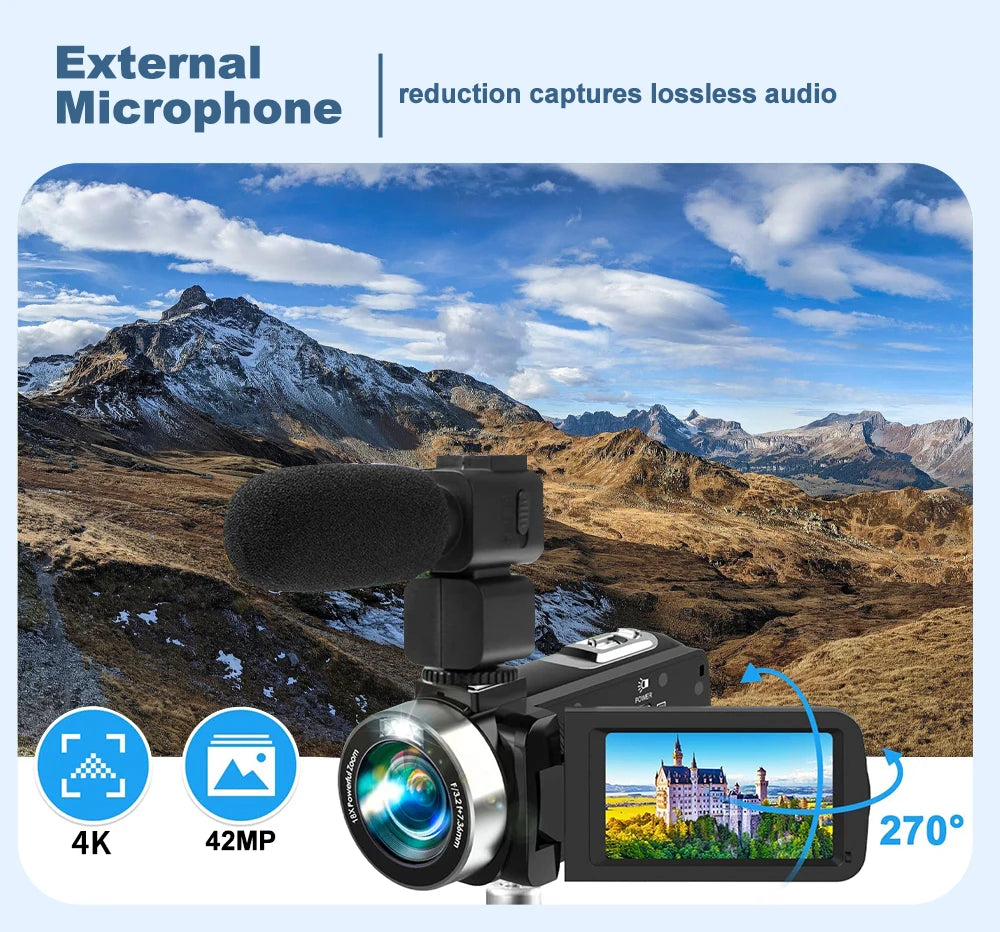 Ouelife 4K Digital Photography Camera 42 Megapixels HD Digital Camera 18X Digital Zoom 3.0'' screen Portable Video Recorder.