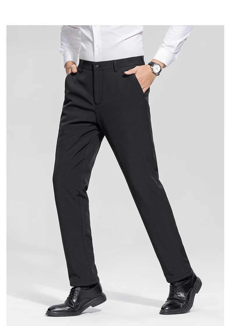 Men's Formal Down Pants 90% White Duck Down Winter Business Trousers Thickened Warm Straight Stretchable Office Pants Man PT-594.