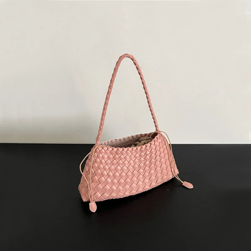 PU Hand-Woven women's Bag, Vegetable Basket Sailboat Bucket bag, Casual Vacation Handbag Shoulder Bag.