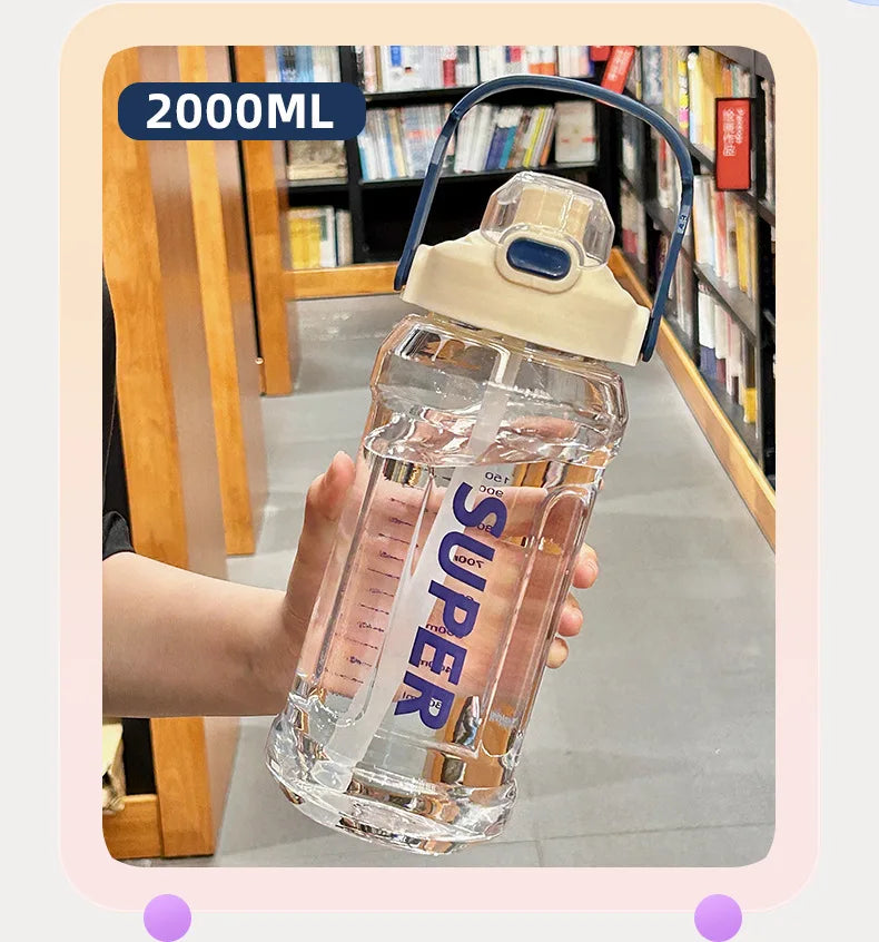 Summer cup, large capacity water cup, shatterproof, high temperature resistant sports water bottle, portable straw.