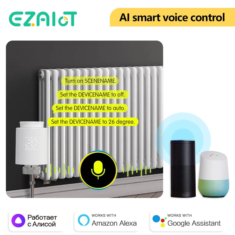 Smart Thermostat TRV Radiator Valve Zigbee/WiFi Tuya Actuator Head Remote Temperature Controller Voice Control Alexa Google Home.