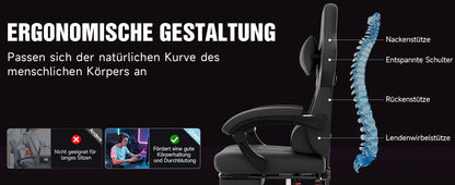WOTSTA Gaming-Stuhl, ergonomischer Bürostuhl, Renncomputerstuhl, höhenverstellbarer Computerstuhl mit Kopfstütze