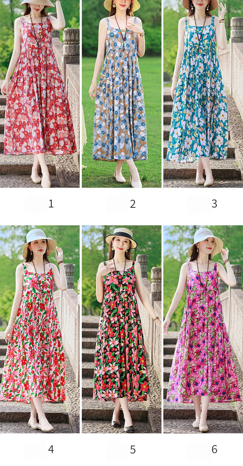 Neue Mode Lässig 2025, Sommer Elegante Kleider Für Frauen Oansatz Druck Vintage Ärmelloses Kleid Lose Frauen Kleidung.