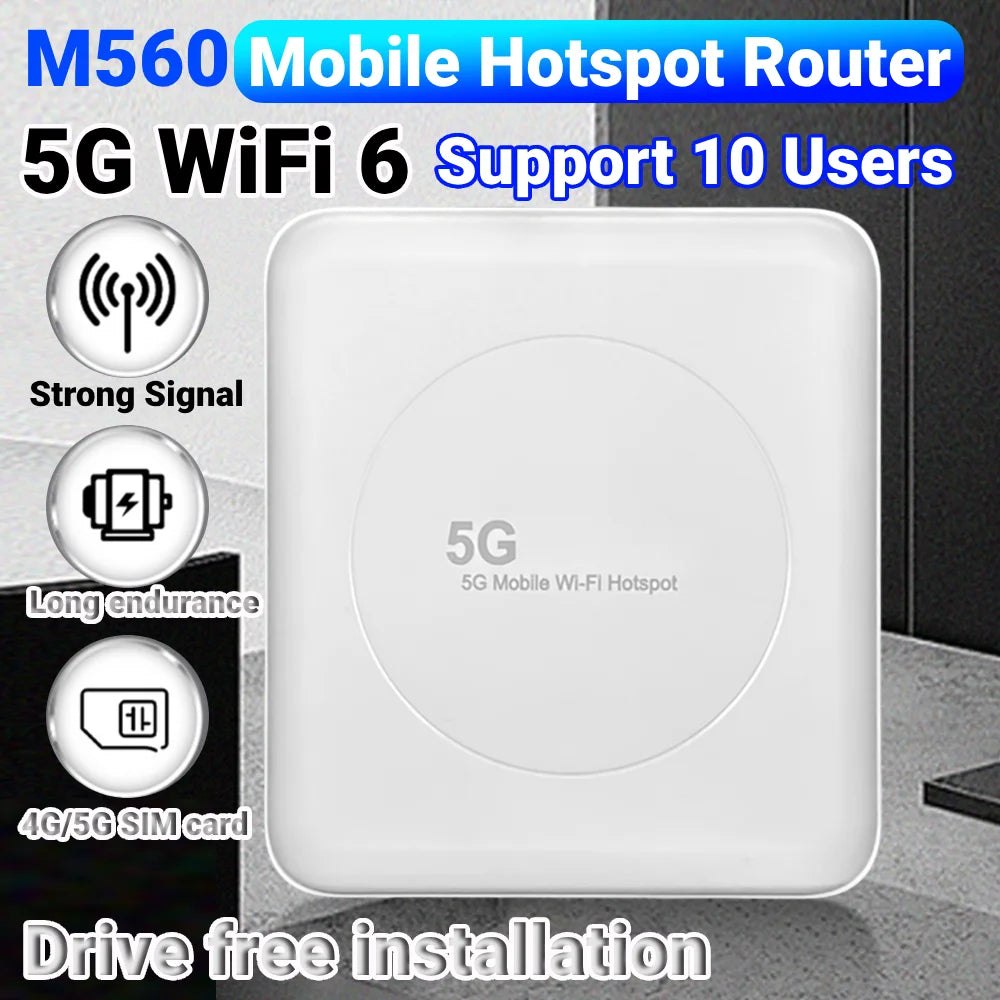 5G WiFi 6 Mobile Hotspot Router with SIM Card Slot Wireless Hotspot Router Pocket Mobile Hotspot for Home Office Travel.