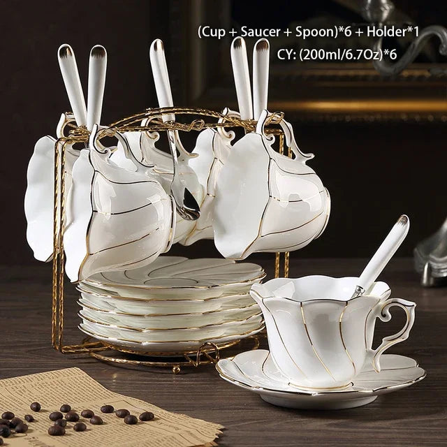 Gold Inlay Bone China Coffee Set Europe Porcelain Tea Ceramic Pot Creamer Sugar Bowl Teapot Cup Mug Coffeeware.