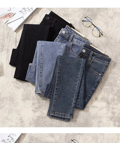 High Waist Nine-Tenths Women's Skinny Jeans Elastic Slimming Fashionable Spring Autumn New Style Small Foot Tight Pants.