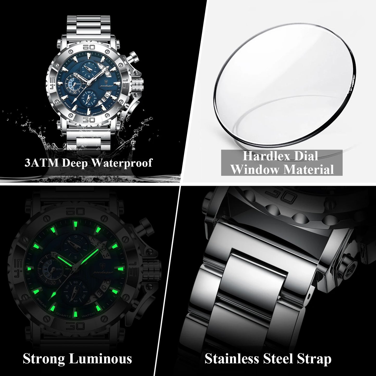 POEDAGAR Luxury Watch For Men Calendar Luminous Waterproof Man Clock Male Chronograph Stainless Steel Men's Quartz Watches Reloj.