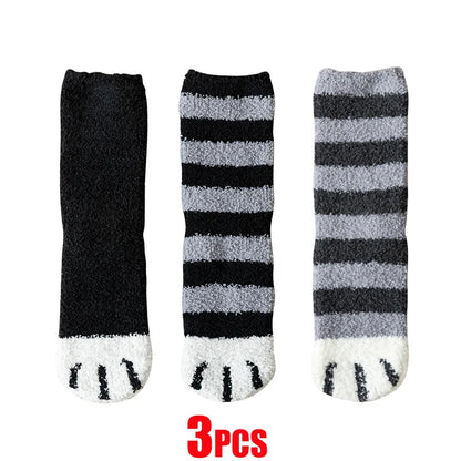 Women Socks Winter Warm Fluffy Socks Cute Animal Claw Cat Paw Footprint Fuzzy Socks Thicken Coral Fleece Home Floor Sleep Socks