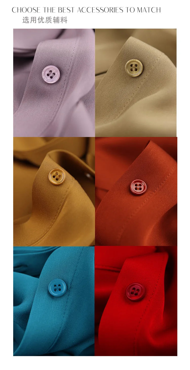 Silk Shirt Women's Thick Temperament Streamer 2025 Spring and Summer New Mulberry Silk Lace-up Design Shirt Long-sleeved Top.