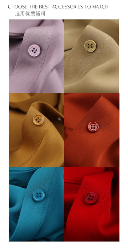 Silk Shirt Women's Thick Temperament Streamer 2025 Spring and Summer New Mulberry Silk Lace-up Design Shirt Long-sleeved Top.