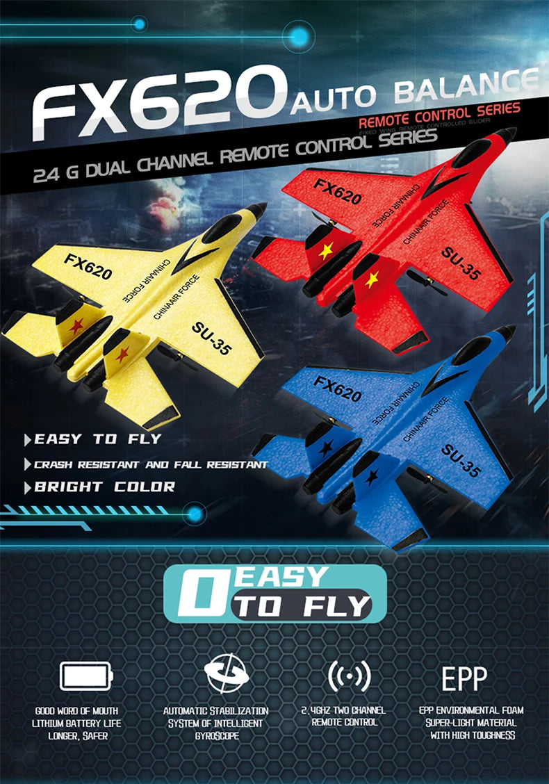 RC Foam Aircraft SU-35 Plane 2.4G Radio Control Glider Remote Control Fighter Plane Glider Airplane Foam Boys Toys for Children.